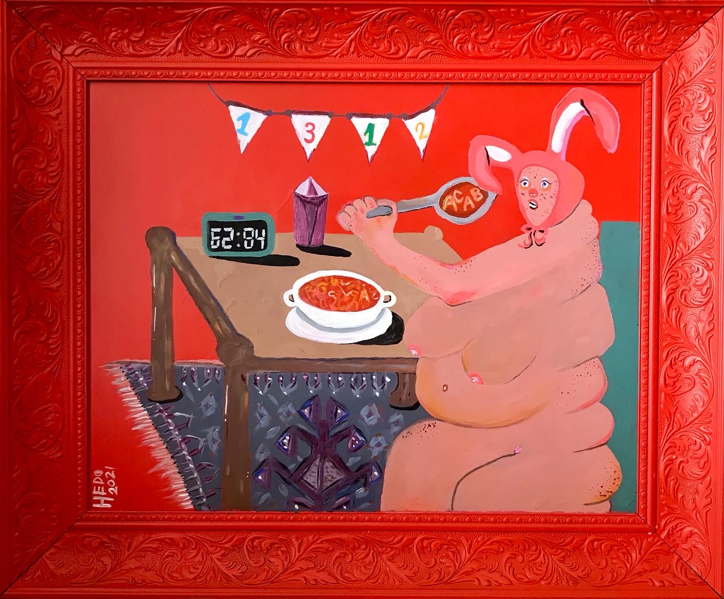 62:84, 51*62cm, acrylic paint on framed glass, 2021